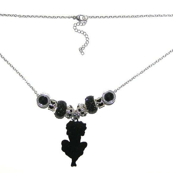 Betty Boop Black Sparkle Necklace With European Beads & Charms, NEW - Picture 4 of 5